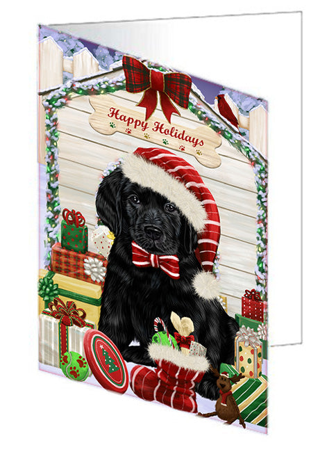 Happy Holidays Christmas Labrador Retriever Dog House with Presents Handmade Artwork Assorted Pets Greeting Cards and Note Cards with Envelopes for All Occasions and Holiday Seasons GCD58346