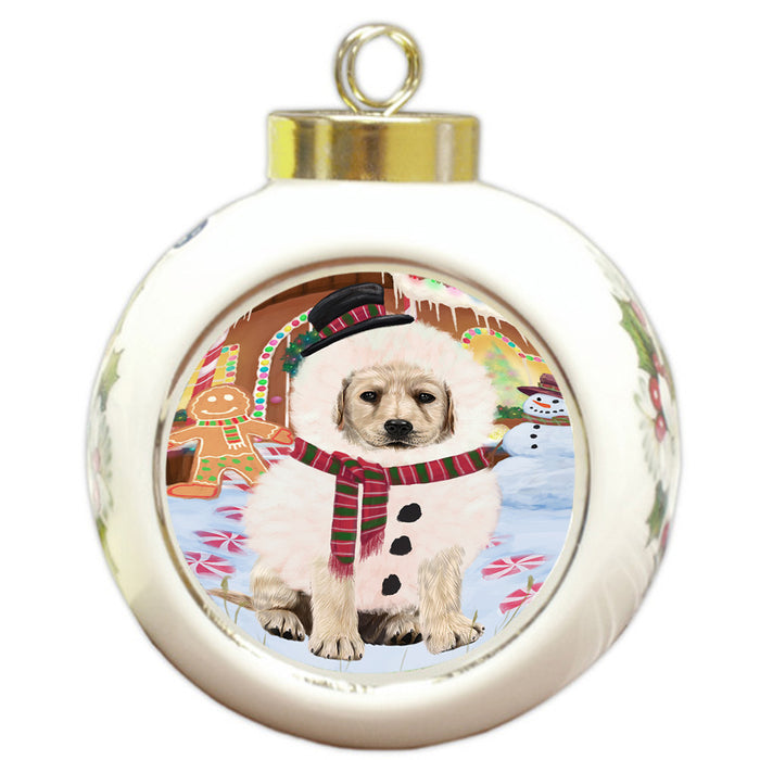 Christmas Gingerbread House Candyfest Labrador Retriever Dog Round Ball Christmas Ornament RBPOR56733