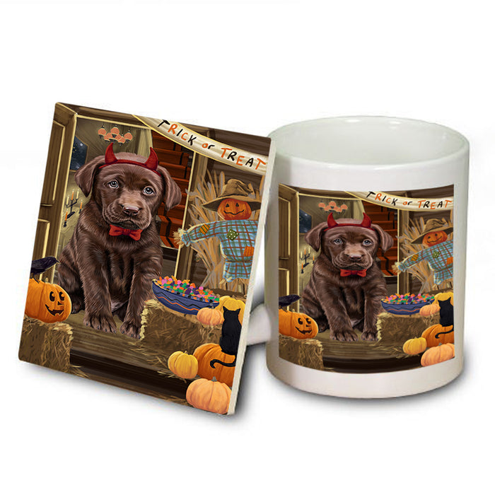 Enter at Own Risk Trick or Treat Halloween Labrador Retriever Dog Mug and Coaster Set MUC53169