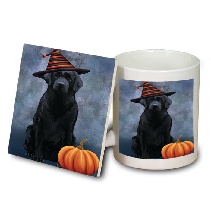 Happy Halloween Labrador Retriever Dog Wearing Witch Hat with Pumpkin Mug and Coaster Set MUC54955