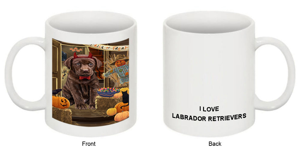 Enter at Own Risk Trick or Treat Halloween Labrador Retriever Dog Coffee Mug MUG48575