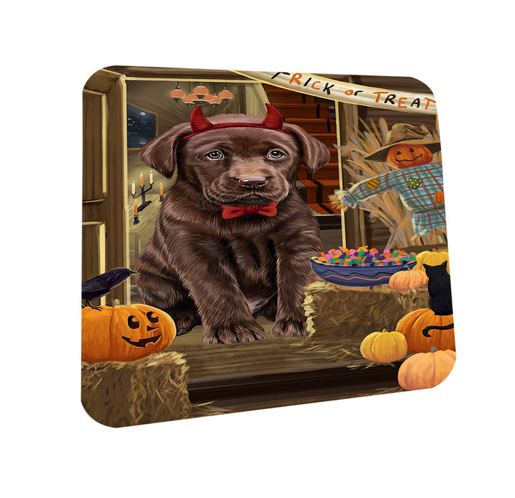 Enter at Own Risk Trick or Treat Halloween Labrador Retriever Dog Coasters Set of 4 CST53135
