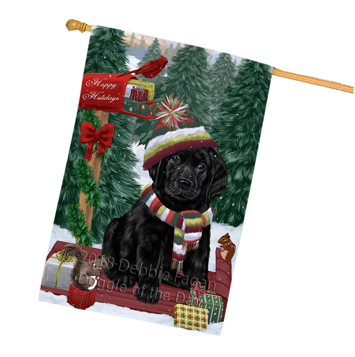 Merry Christmas Woodland Sled Labrador Retriever Dog House Flag FLG55391