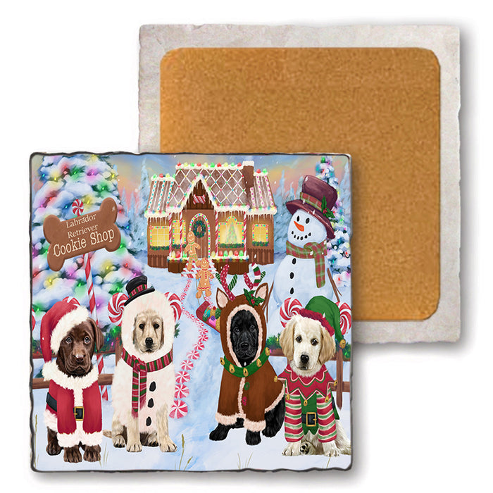 Holiday Gingerbread Cookie Shop Labrador Retrievers Dog Set of 4 Natural Stone Marble Tile Coasters MCST51410