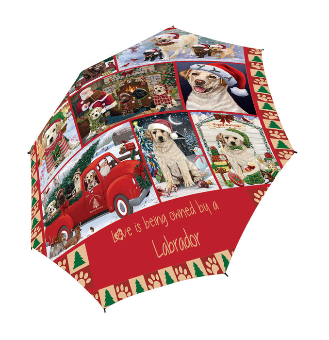 Love is Being Owned Christmas Labrador Retriever Dogs Semi-Automatic Foldable Umbrella