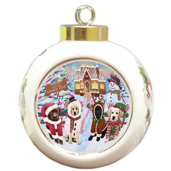Holiday Gingerbread Cookie Shop Labrador Retrievers Dog Round Ball Christmas Ornament RBPOR56766