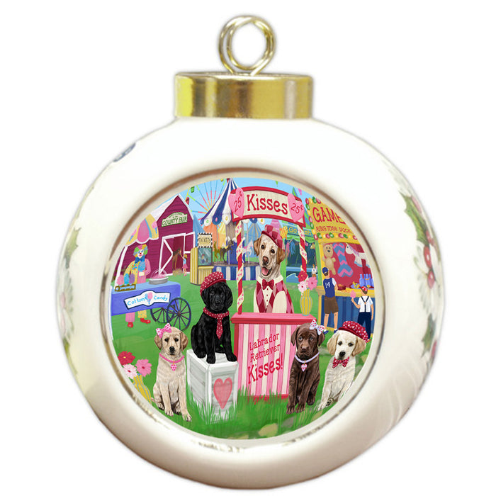 Carnival Kissing Booth Labrador Retrievers Dog Round Ball Christmas Ornament RBPOR56260
