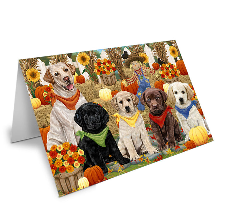 Fall Festive Gathering Labrador Retrievers Dog with Pumpkins Handmade Artwork Assorted Pets Greeting Cards and Note Cards with Envelopes for All Occasions and Holiday Seasons GCD55976