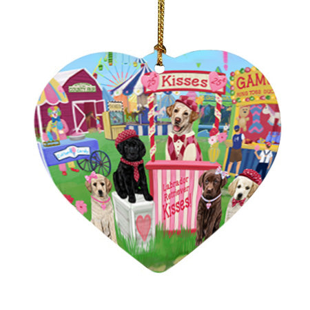 Carnival Kissing Booth Labrador Retrievers Dog Heart Christmas Ornament HPOR56260