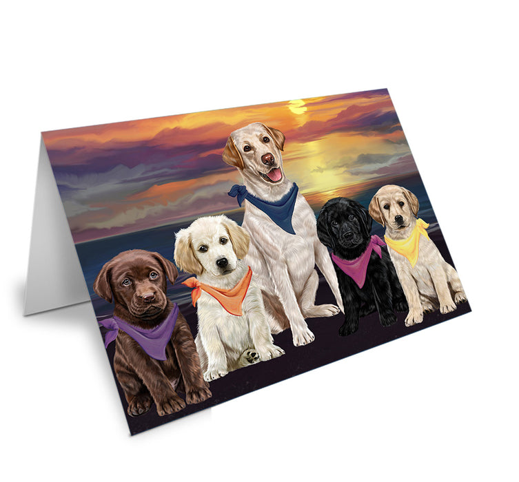 Family Sunset Portrait Labrador Retrievers Dog Handmade Artwork Assorted Pets Greeting Cards and Note Cards with Envelopes for All Occasions and Holiday Seasons GCD54812