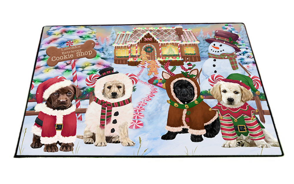 Holiday Gingerbread Cookie Shop Labrador Retrievers Dog Floormat FLMS53277