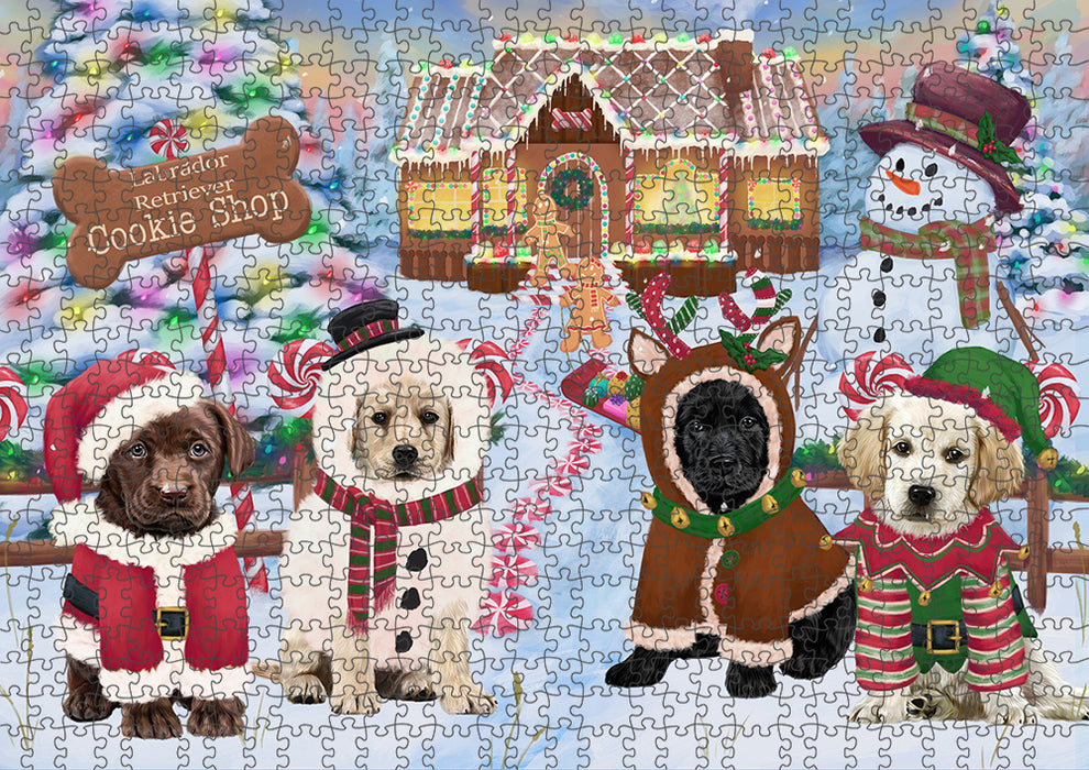 Holiday Gingerbread Cookie Shop Labrador Retrievers Dog Puzzle with Photo Tin PUZL93840