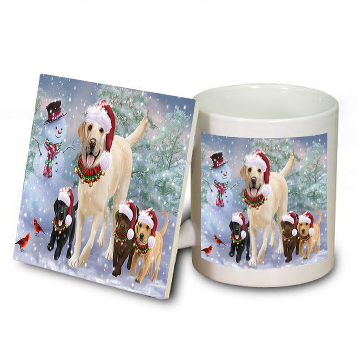 Christmas Running Family Dogs Labrador Retrievers Dog Mug and Coaster Set MUC54216