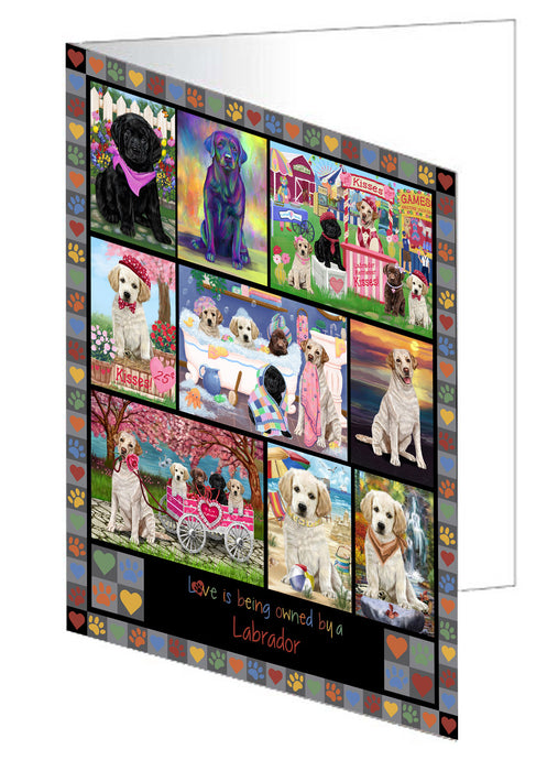 Love is Being Owned Labrador Retriever Dog Grey Handmade Artwork Assorted Pets Greeting Cards and Note Cards with Envelopes for All Occasions and Holiday Seasons GCD77387