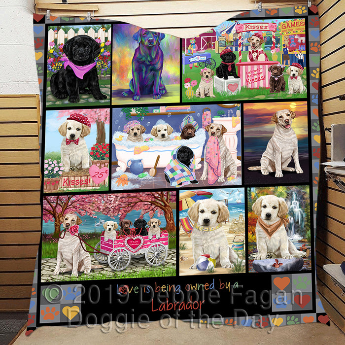 Love is Being Owned Labrador Retriever Dog Grey Quilt