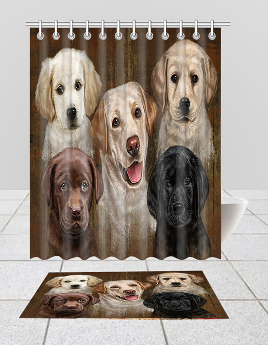 Rustic Labrador Dogs  Bath Mat and Shower Curtain Combo