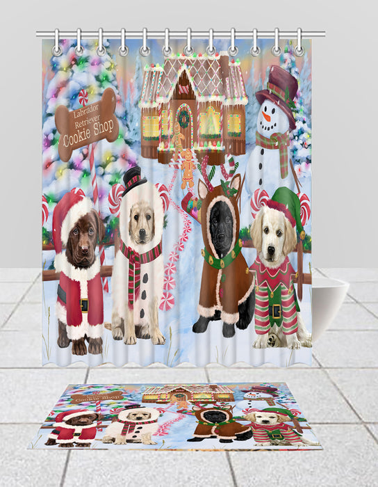 Holiday Gingerbread Cookie Labrador Dogs  Bath Mat and Shower Curtain Combo