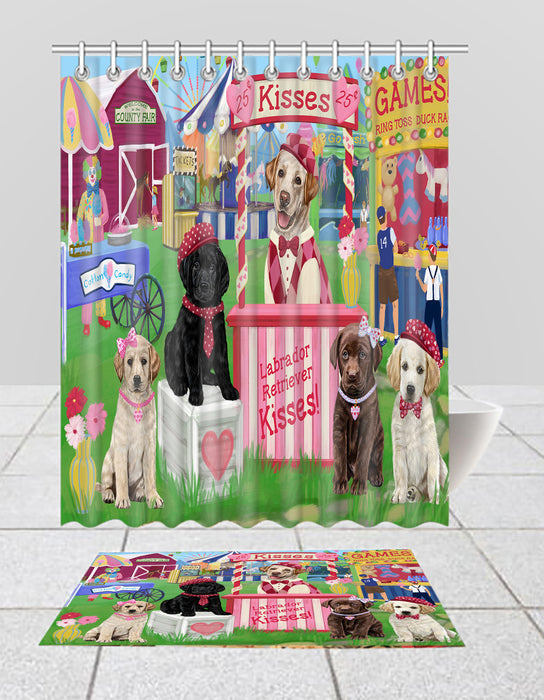 Carnival Kissing Booth Labradors Dogs  Bath Mat and Shower Curtain Combo
