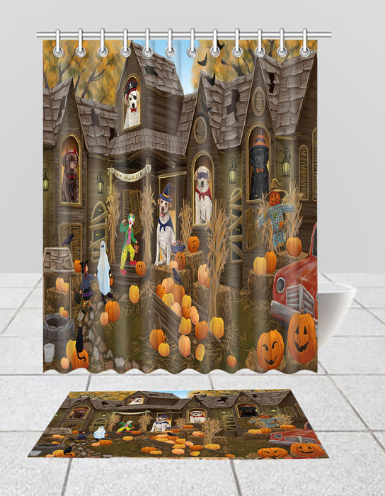 Haunted House Halloween Trick or Treat Labrador Dogs  Bath Mat and Shower Curtain Combo