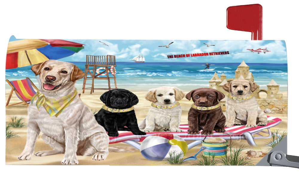 Pet Friendly Beach Labrador Dogs Magnetic Mailbox Cover Both Sides Pet Theme Printed Decorative Letter Box Wrap Case Postbox Thick Magnetic Vinyl Material