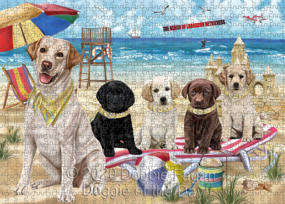 Pet Friendly Beach Labradors Dogs Portrait Jigsaw Puzzle for Adults Animal Interlocking Puzzle Game Unique Gift for Dog Lover's with Metal Tin Box