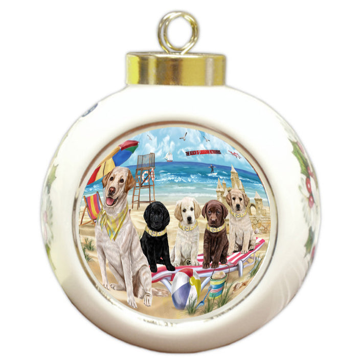 Pet Friendly Beach Labradors Dogs Round Ball Christmas Ornament Pet Decorative Hanging Ornaments for Christmas X-mas Tree Decorations - 3" Round Ceramic Ornament