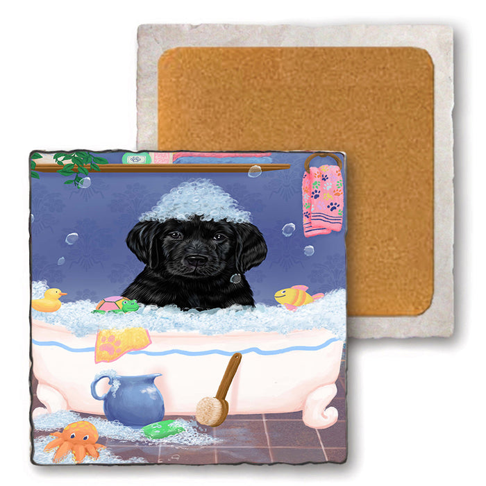 Rub A Dub Dog In A Tub Labradors Dog Set of 4 Natural Stone Marble Tile Coasters MCST52388