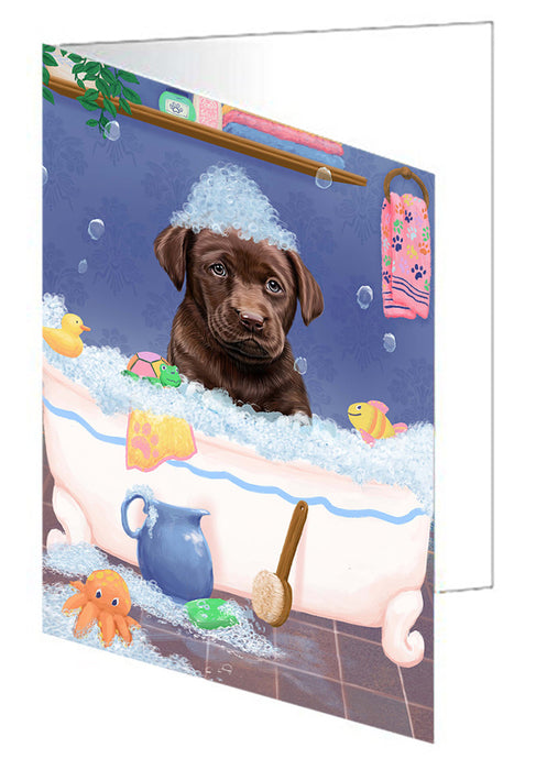 Rub A Dub Dog In A Tub Labradors Dog Handmade Artwork Assorted Pets Greeting Cards and Note Cards with Envelopes for All Occasions and Holiday Seasons GCD79481