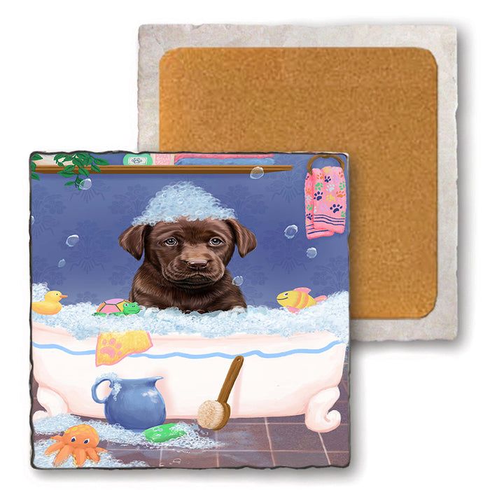 Rub A Dub Dog In A Tub Labradors Dog Set of 4 Natural Stone Marble Tile Coasters MCST52389