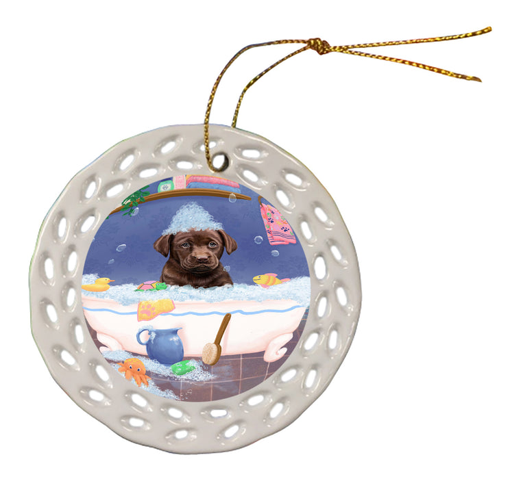 Rub A Dub Dog In A Tub Labradors Dog Doily Ornament DPOR58280