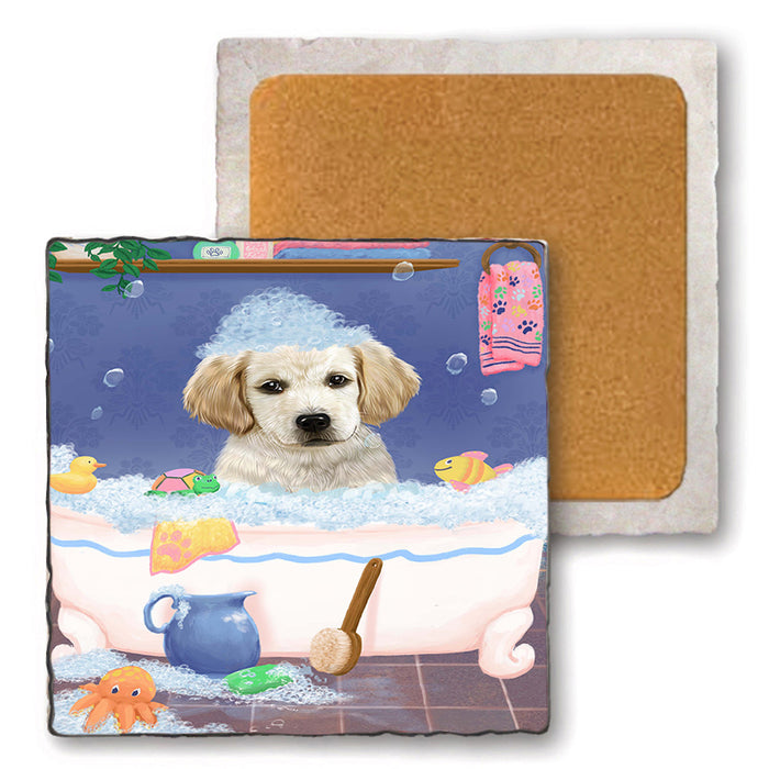 Rub A Dub Dog In A Tub Labradors Dog Set of 4 Natural Stone Marble Tile Coasters MCST52390