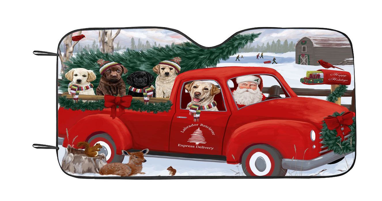 Christmas Santa Express Delivery Red Truck Labrador Dogs Car Sun Shade