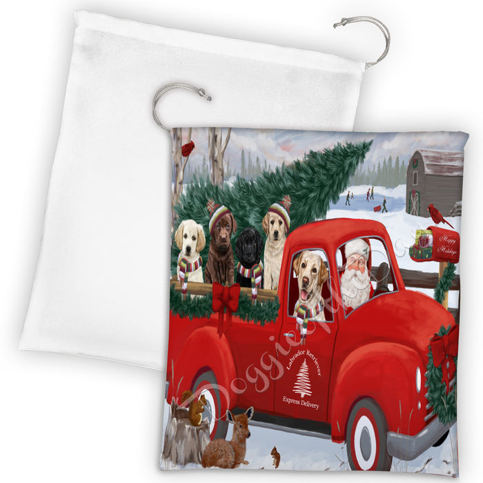 Christmas Santa Express Delivery Red Truck Labrador Dogs Drawstring Laundry or Gift Bag LGB48319