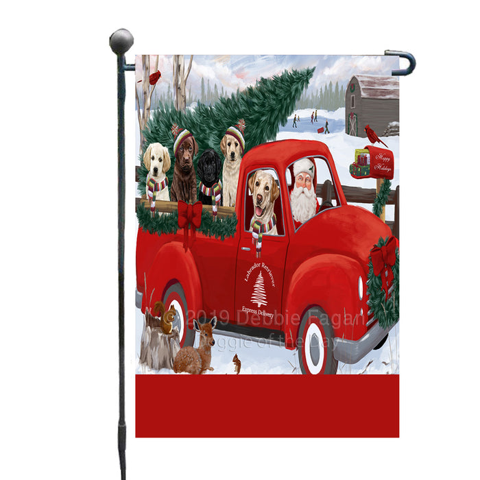 Personalized Christmas Santa Red Truck Express Delivery Labrador Dogs Custom Garden Flags GFLG-DOTD-A57662