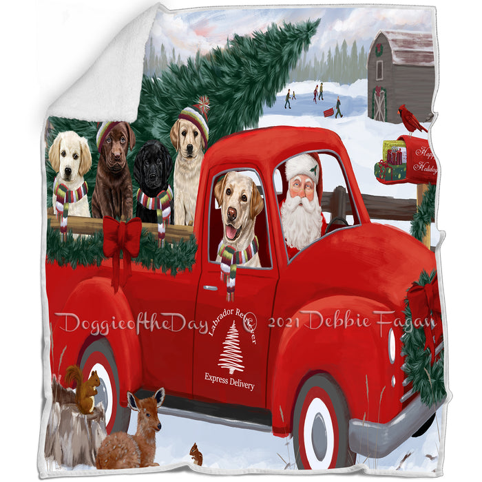 Christmas Santa Express Delivery Red Truck Labrador Retrievers Dog Family Blanket BLNKT112782