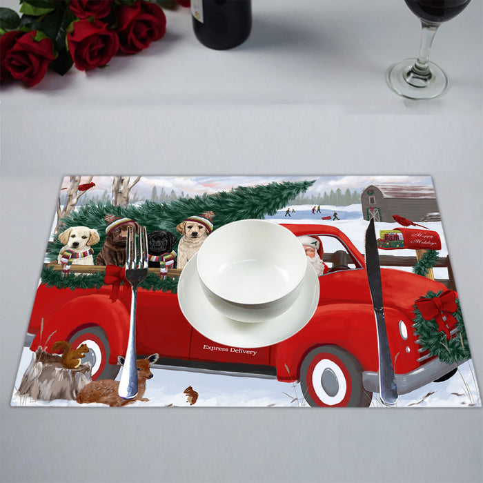 Christmas Santa Express Delivery Red Truck Labrador Dogs Placemat