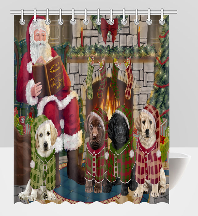 Christmas Cozy Holiday Fire Tails Labrador Dogs Shower Curtain