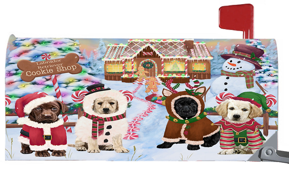 Christmas Holiday Gingerbread Cookie Shop Labrador Dogs 6.5 x 19 Inches Magnetic Mailbox Cover Post Box Cover Wraps Garden Yard Décor MBC49002