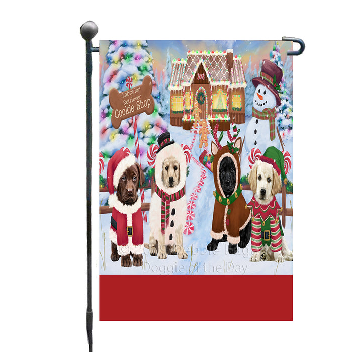 Personalized Holiday Gingerbread Cookie Shop Labrador Dogs Custom Garden Flags GFLG-DOTD-A59215
