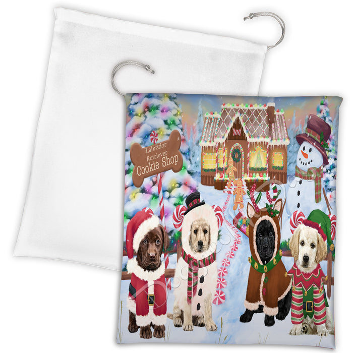 Holiday Gingerbread Cookie Labrador Dogs Shop Drawstring Laundry or Gift Bag LGB48610