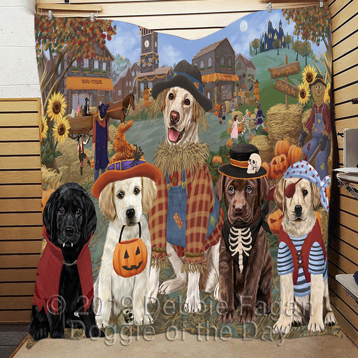 Halloween 'Round Town and Fall Pumpkin Scarecrow Both Labrador Dogs Quilt