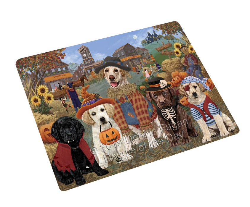 Halloween 'Round Town And Fall Pumpkin Scarecrow Both Labradors Dogs Large Refrigerator / Dishwasher Magnet RMAG104472