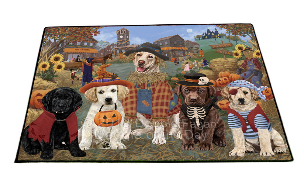 Halloween 'Round Town And Fall Pumpkin Scarecrow Both Labradors Dogs Floormat FLMS53966
