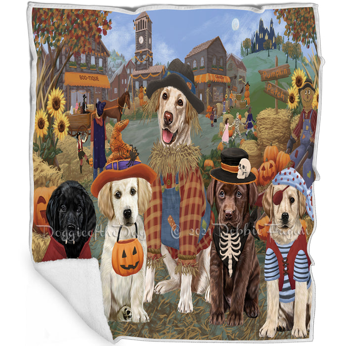 Halloween 'Round Town And Fall Pumpkin Scarecrow Both Labradors Dogs Blanket BLNKT139025