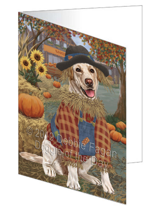 Fall Pumpkin Scarecrow Labradors Dog Handmade Artwork Assorted Pets Greeting Cards and Note Cards with Envelopes for All Occasions and Holiday Seasons GCD78050