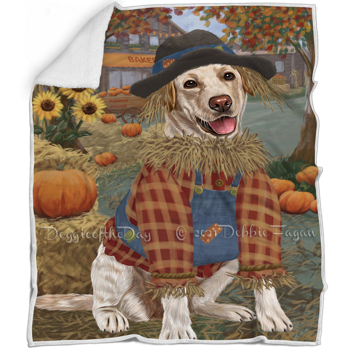 Halloween 'Round Town And Fall Pumpkin Scarecrow Both Labradors Dogs Blanket BLNKT139574