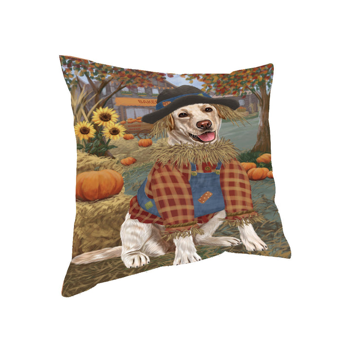 Halloween 'Round Town And Fall Pumpkin Scarecrow Both Labradors Dogs Pillow PIL82672