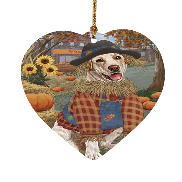 Fall Pumpkin Scarecrow Labradors Dogs Heart Christmas Ornament HPOR57568