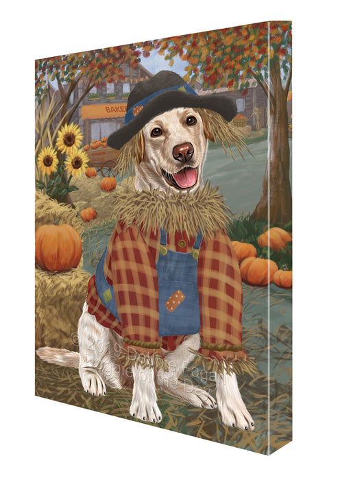 Halloween 'Round Town And Fall Pumpkin Scarecrow Both Labradors Dogs Canvas Print Wall Art Décor CVS140201