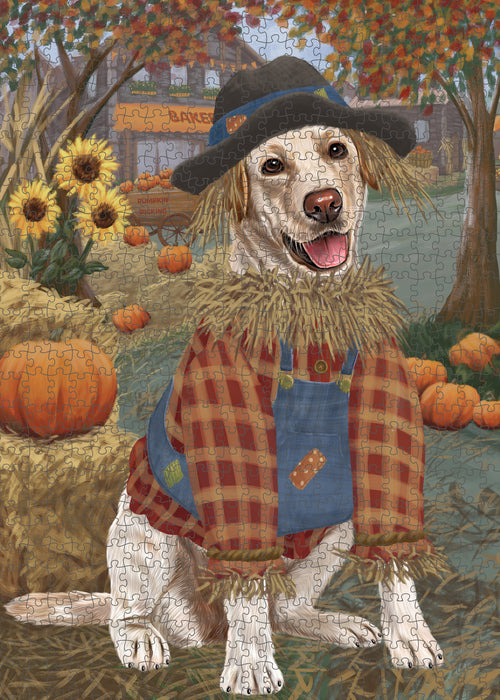 Halloween 'Round Town And Fall Pumpkin Scarecrow Both Labradors Dogs Puzzle with Photo Tin PUZL96580